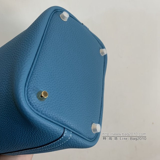 Hermes手提包 愛馬仕Picotin菜籃子女包 18cm TC皮 手工蜜蠟線縫製 牛仔藍  tdh2024